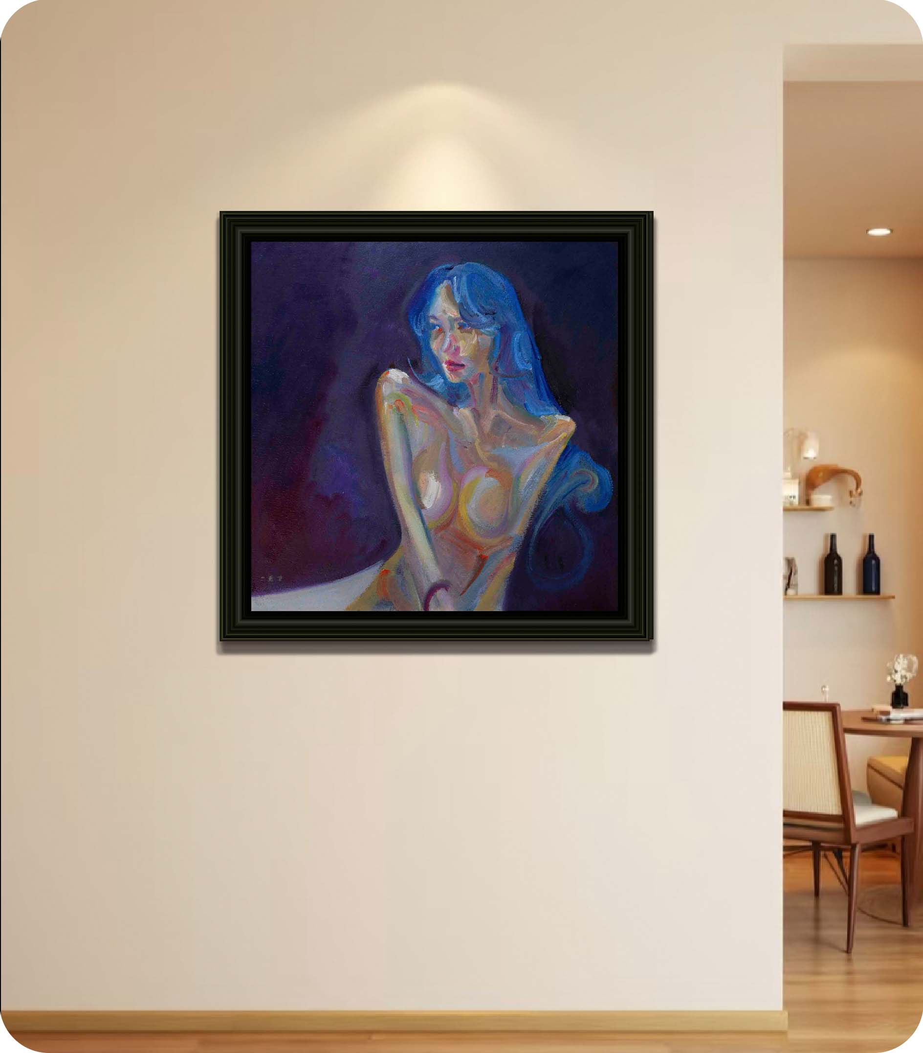 dark background figure Acrylic painting in room