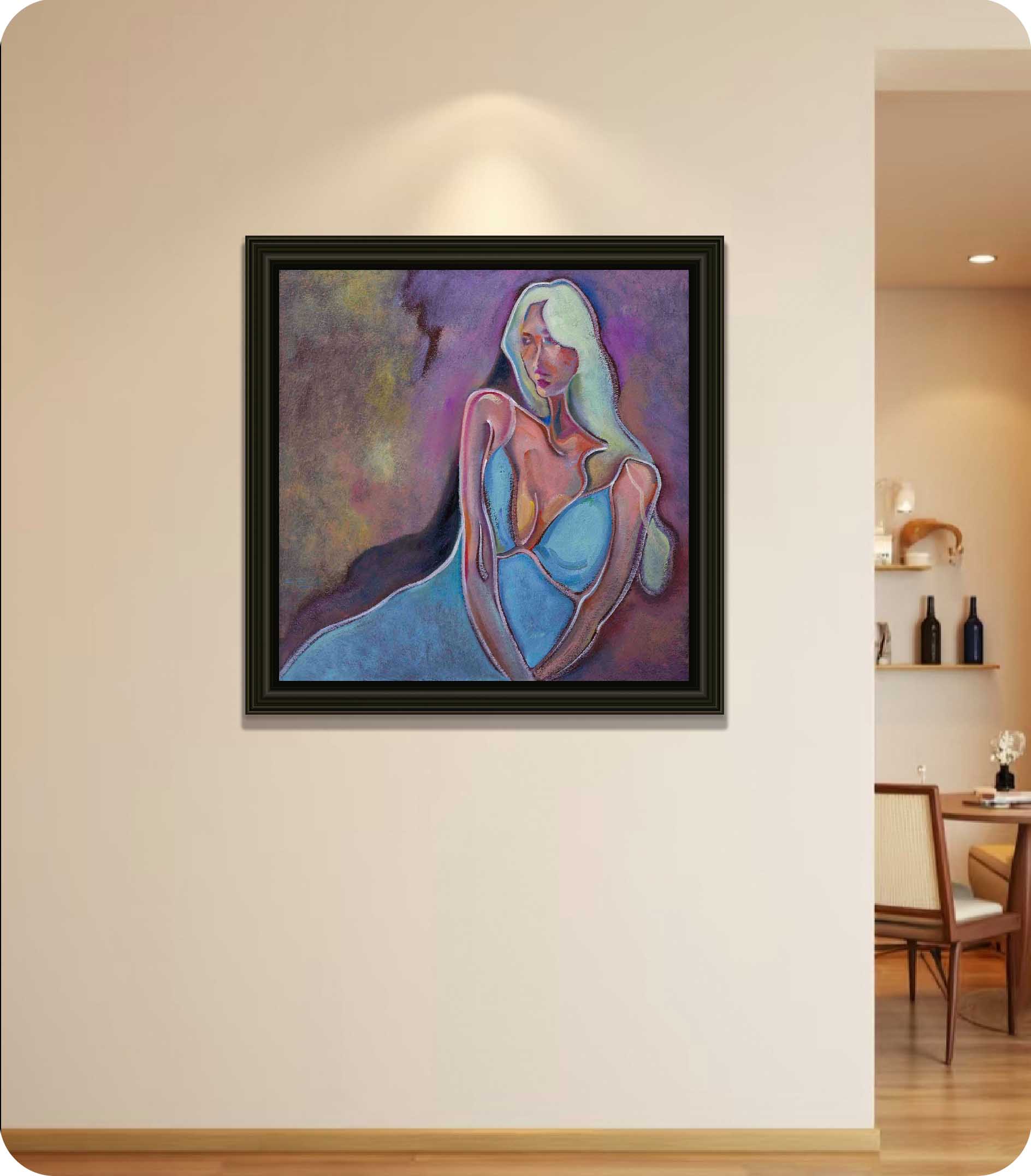 dark blue Acrylic painting in room