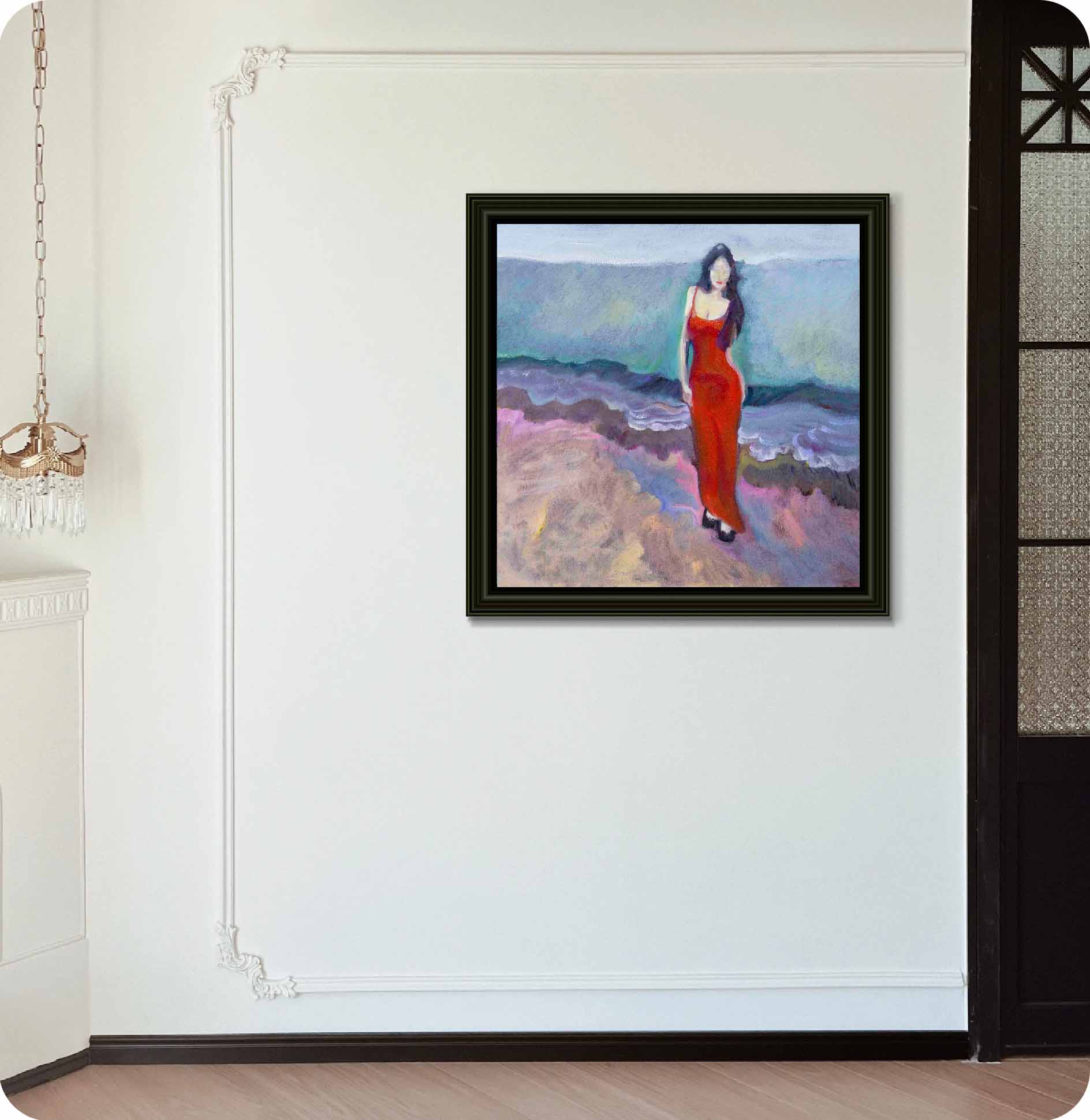 red clothes female figure drawing in wall