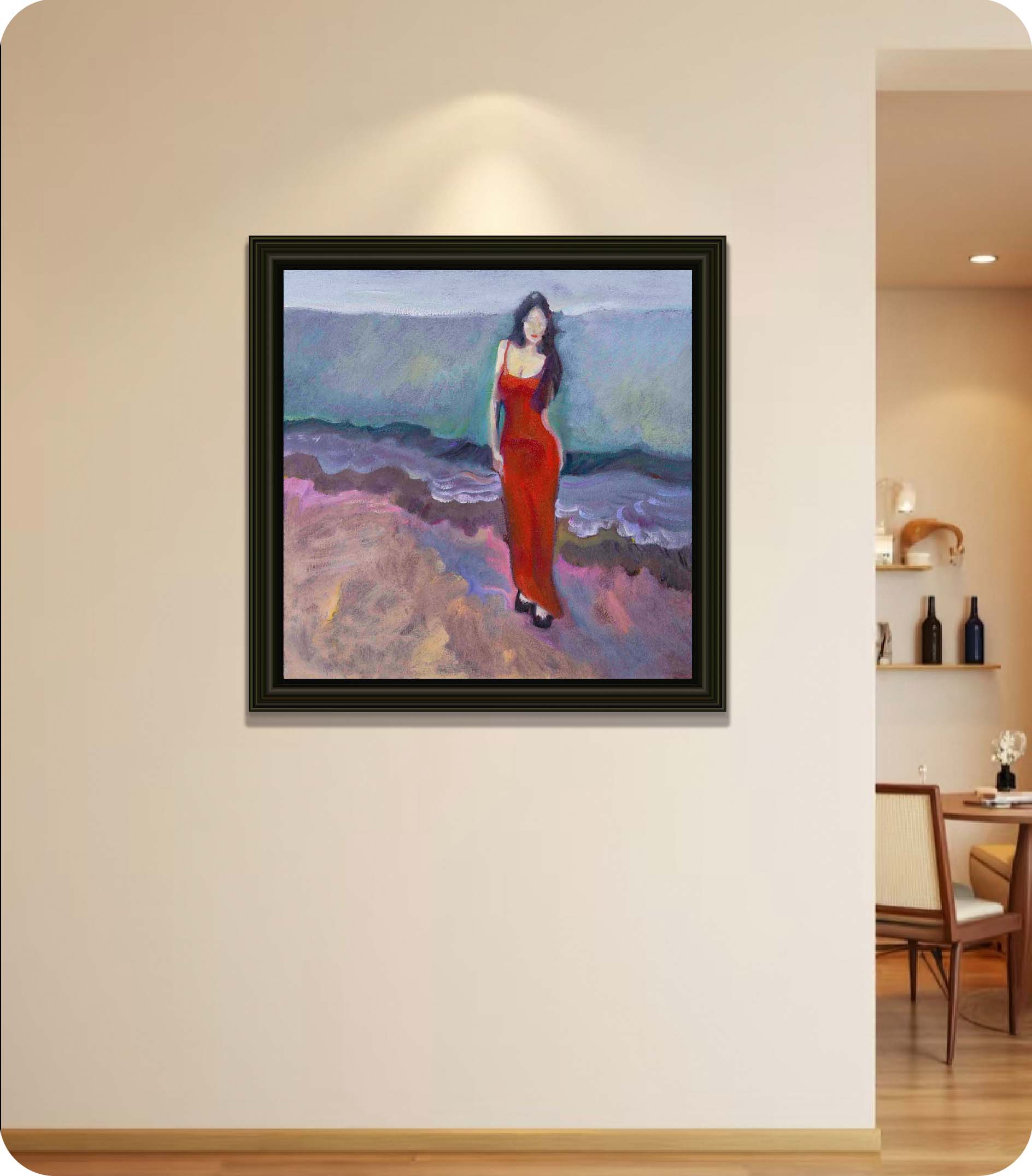 red clothes female figure drawing in room