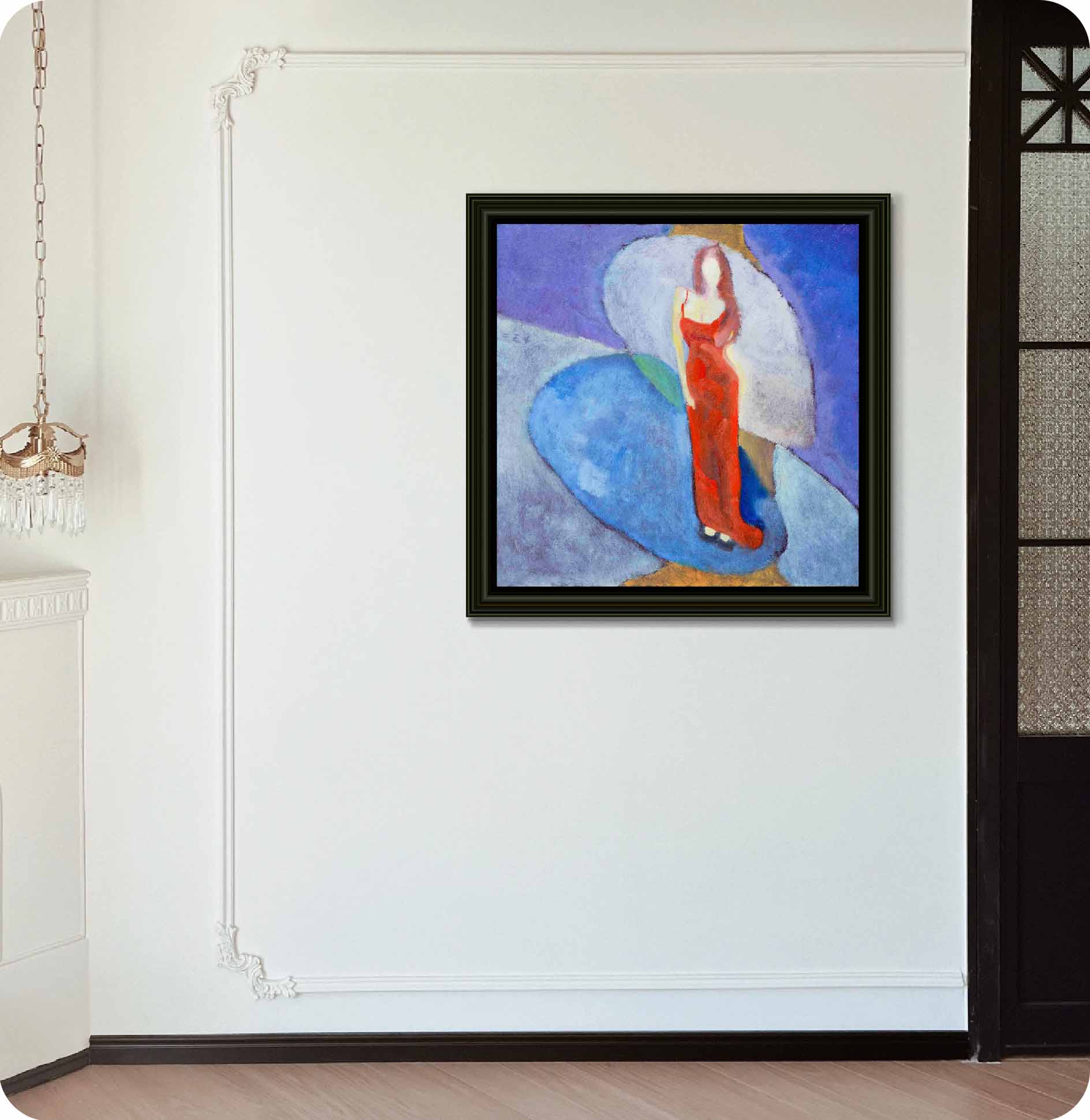 blue hues female figure drawing in wall
