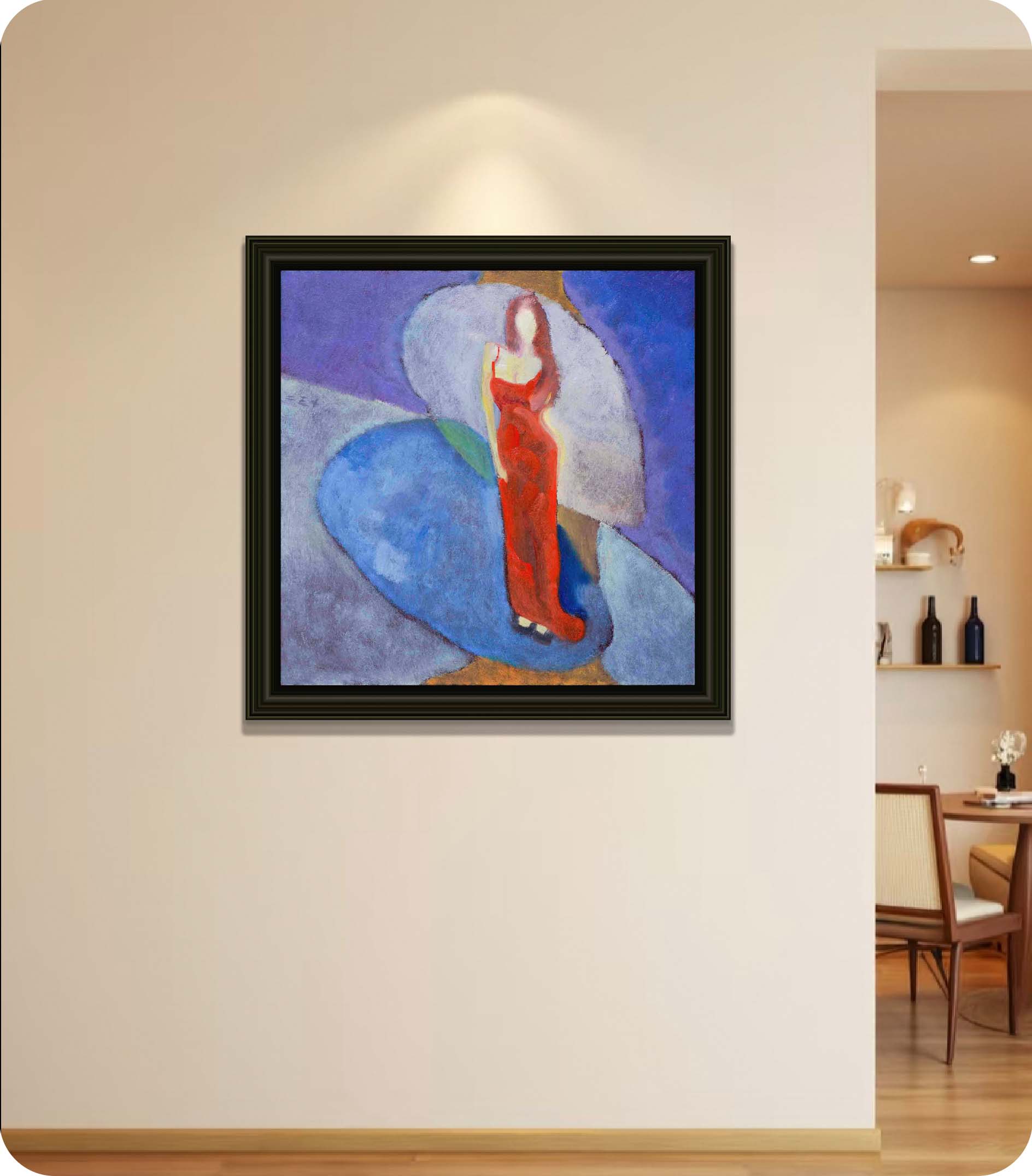 blue hues female figure drawing in room