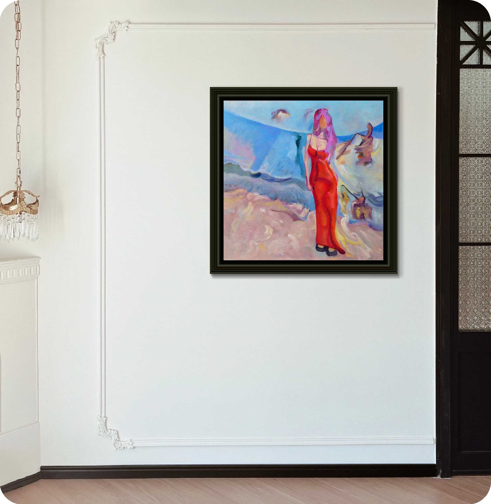 beach flower figure painting in wall