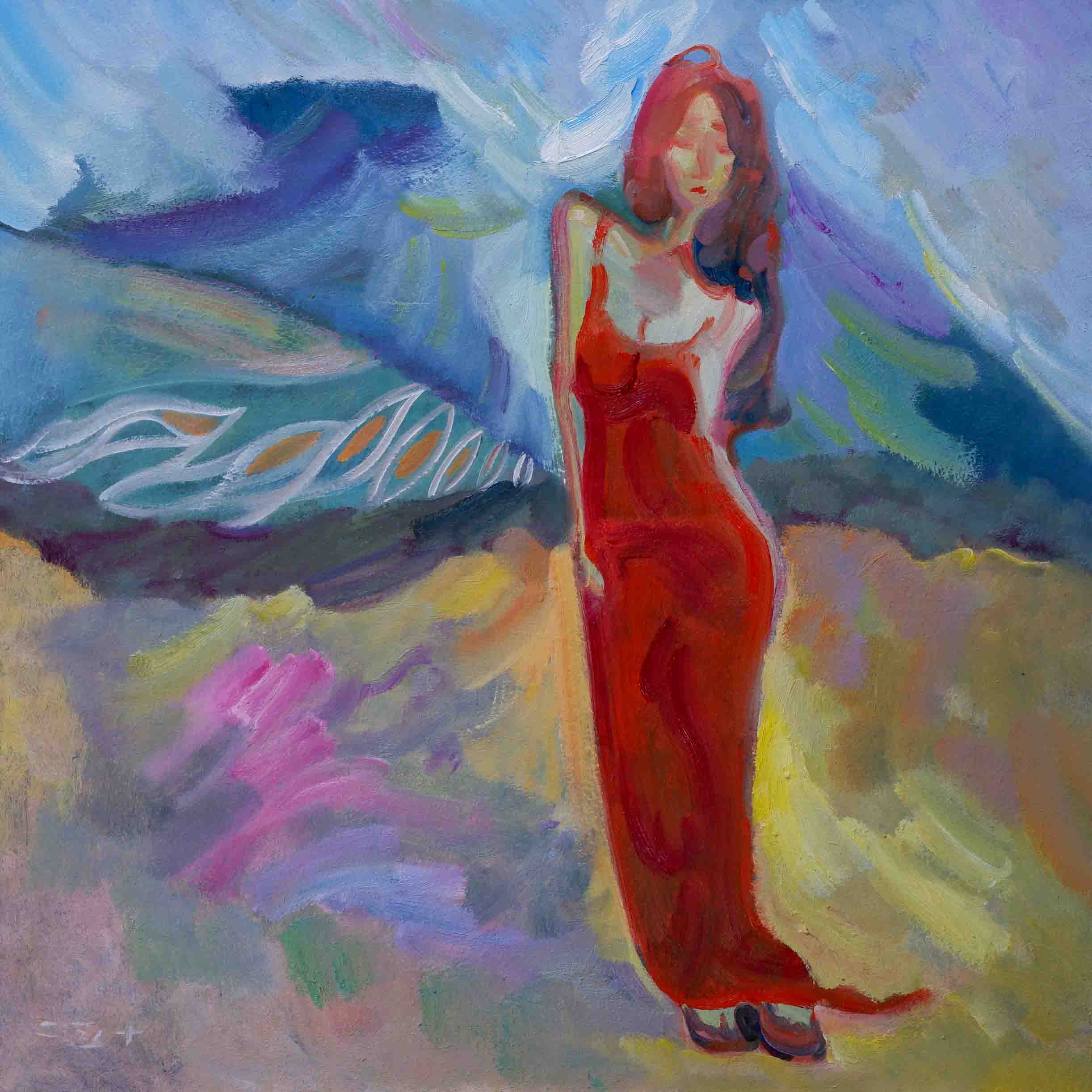 yellow hues beach figure painting
