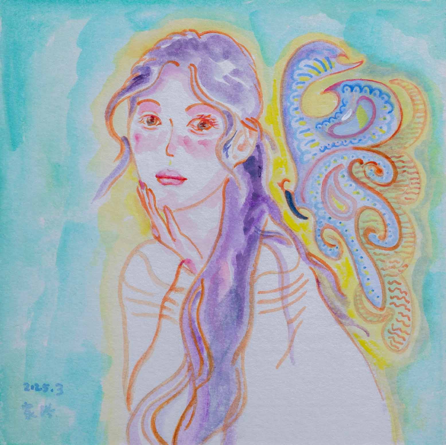 Sweet Dreamlike Light Butterfly Girl Painting