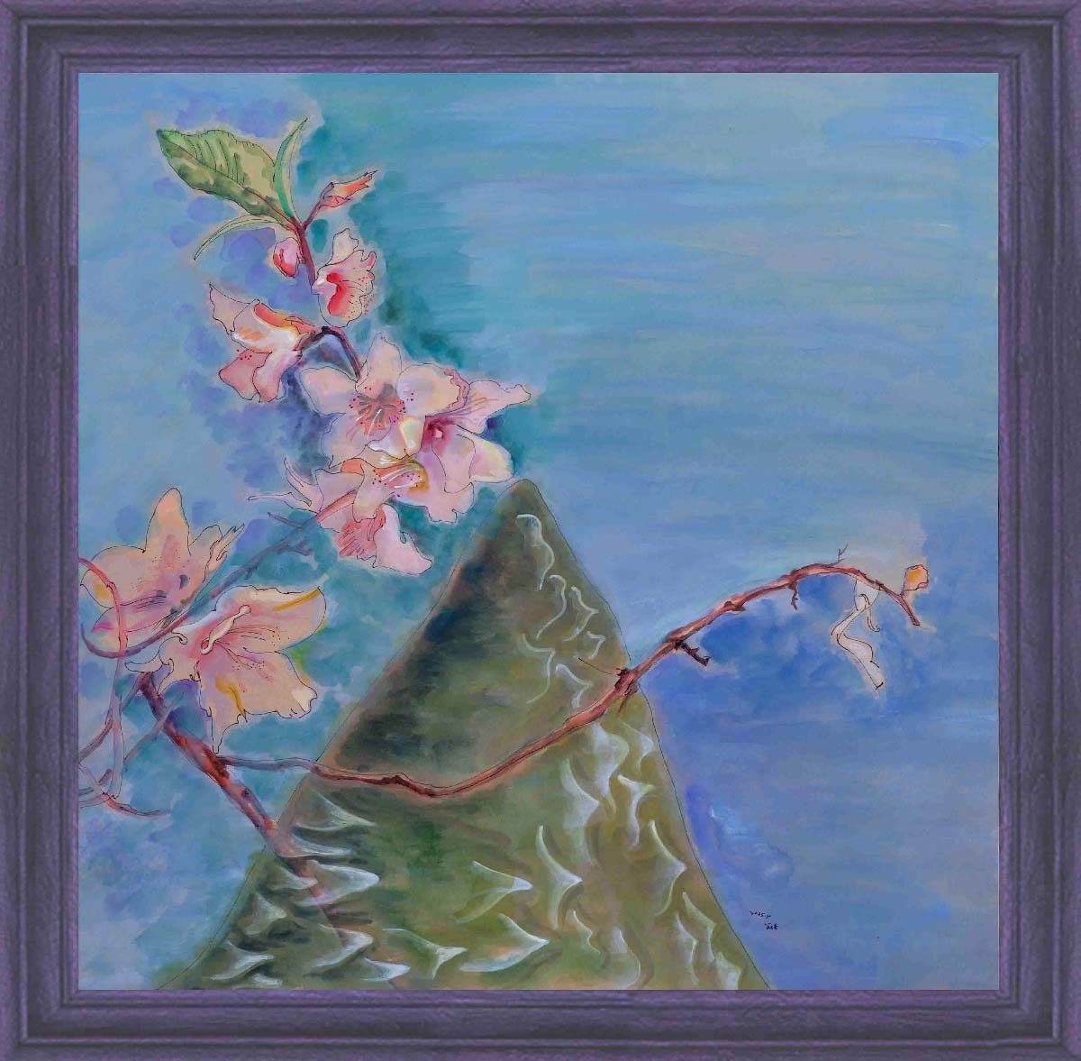 Sky Ocean Road Mountains and Peach Blossoms Painting