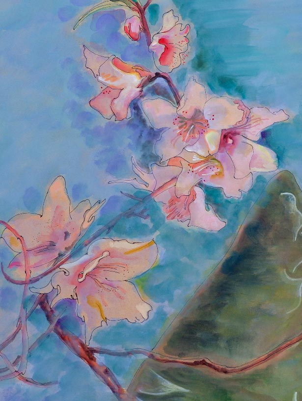 Sky Ocean Road Mountains and Peach Blossoms Painting