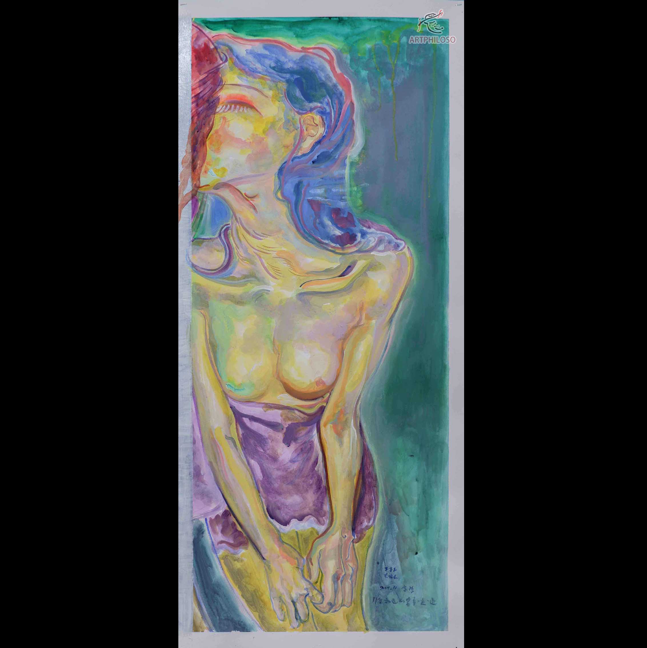 Yellow Skinned Nude Woman Acrylic Painting