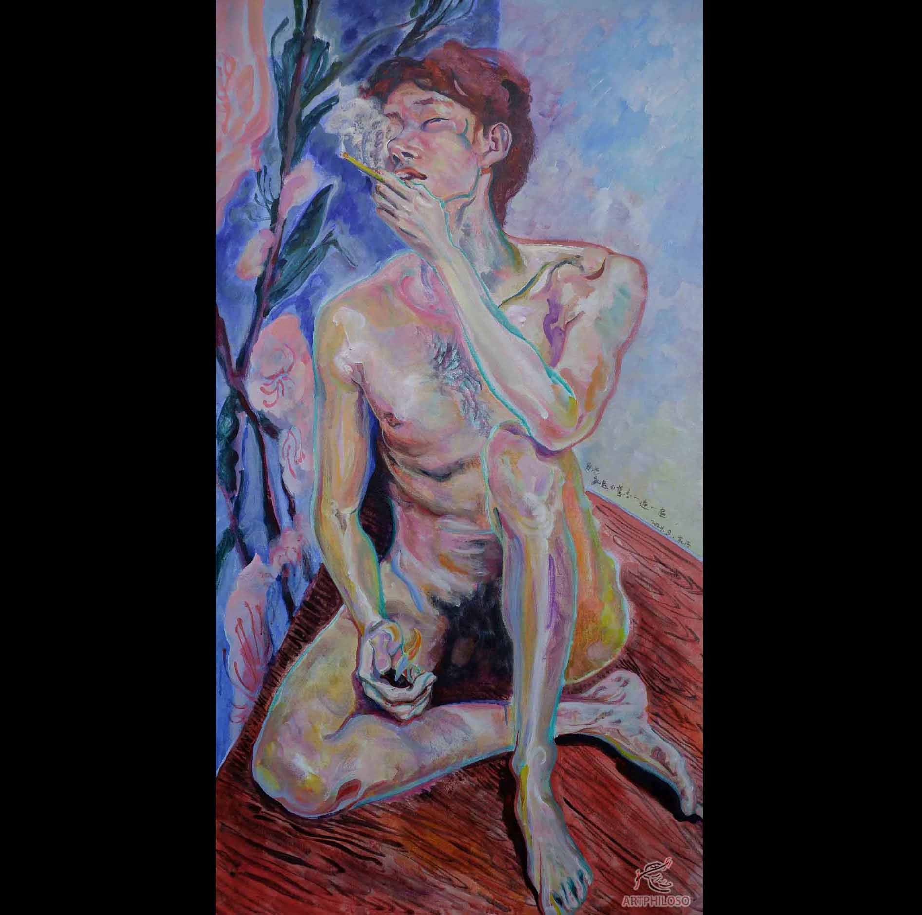 Bright Skinned Nude Male Oil Painting