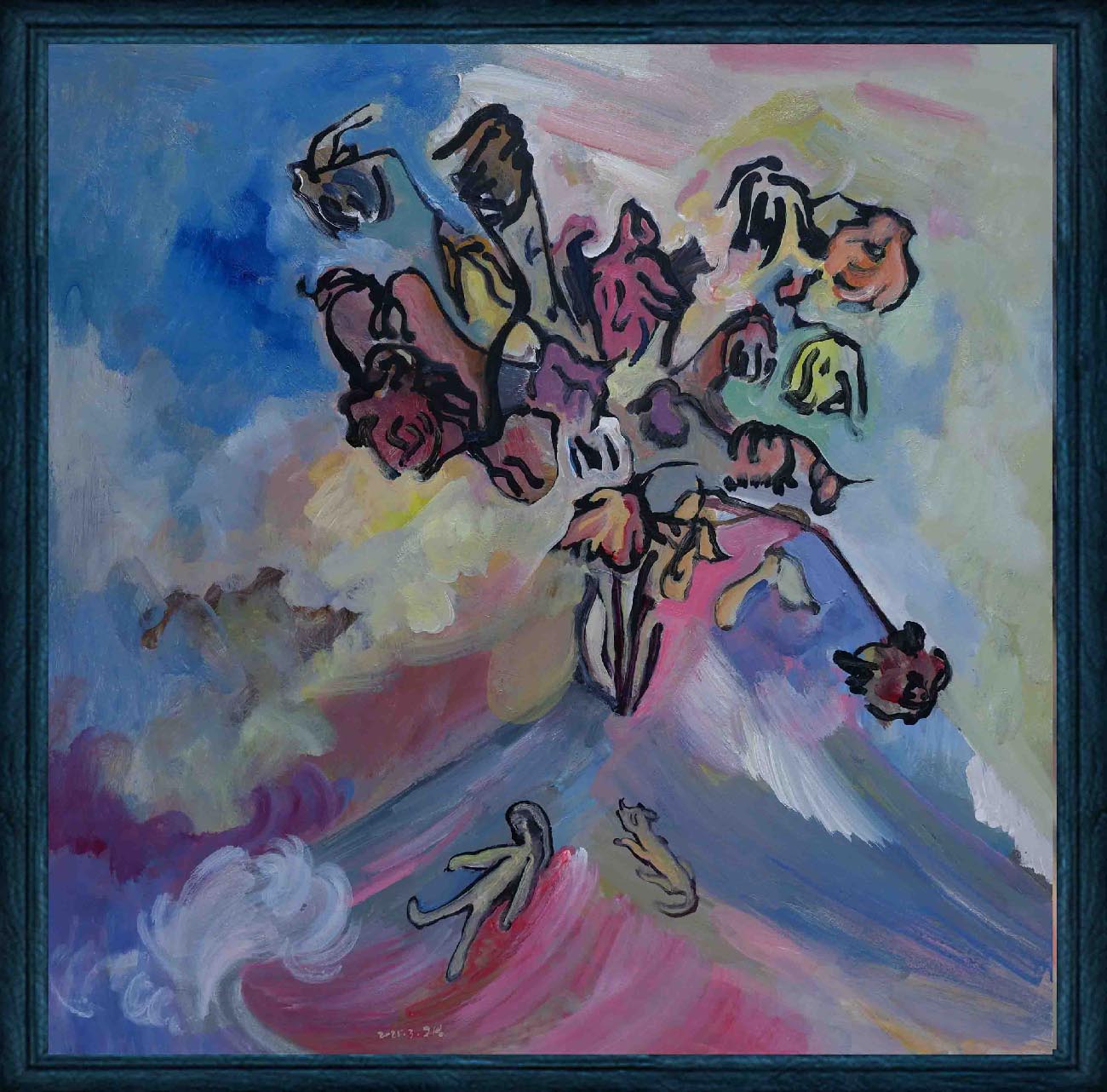 Vivid Sky Waves and Withered Flowers Painting