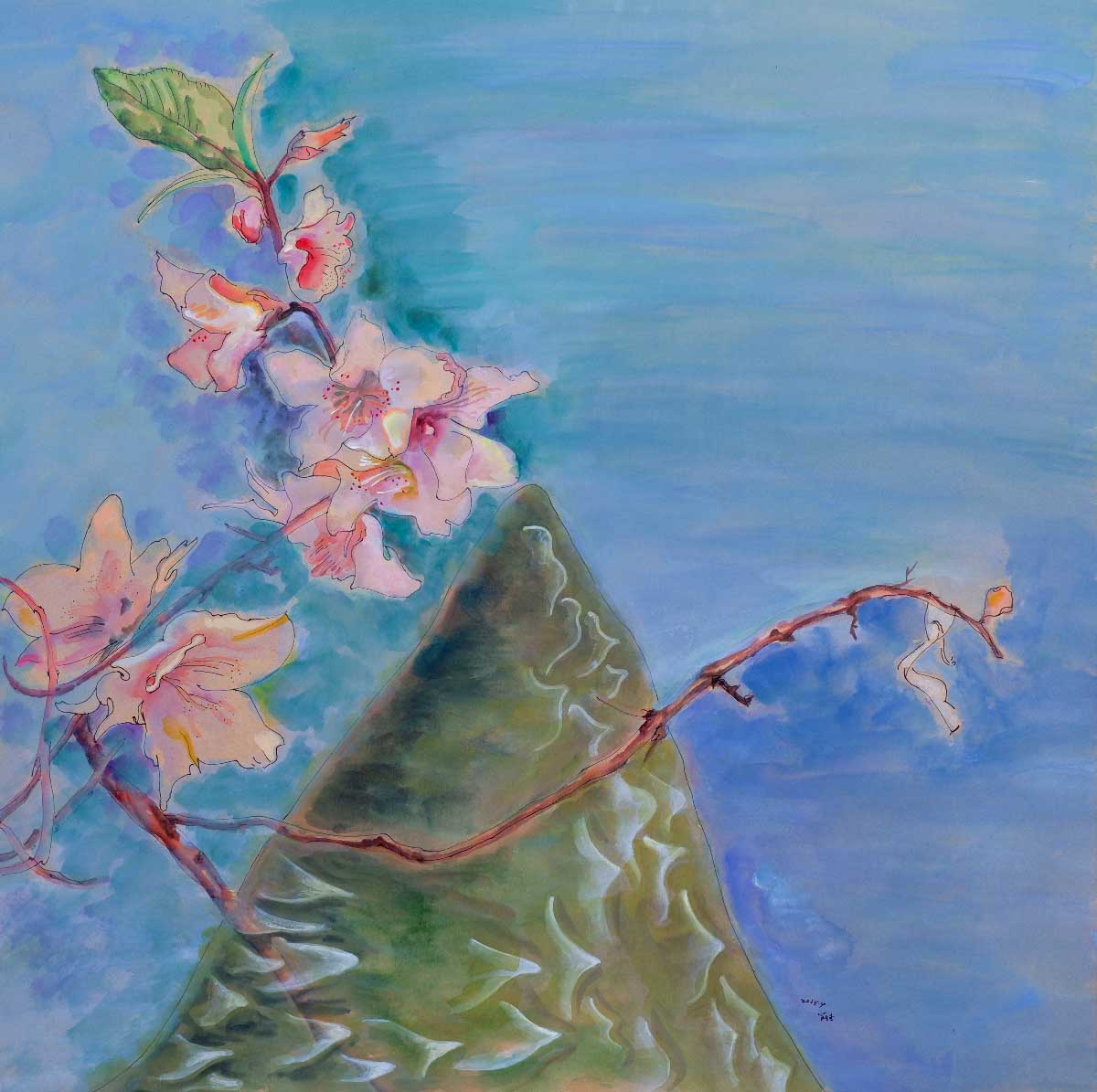 Sky Ocean Road Mountains and Peach Blossoms Painting