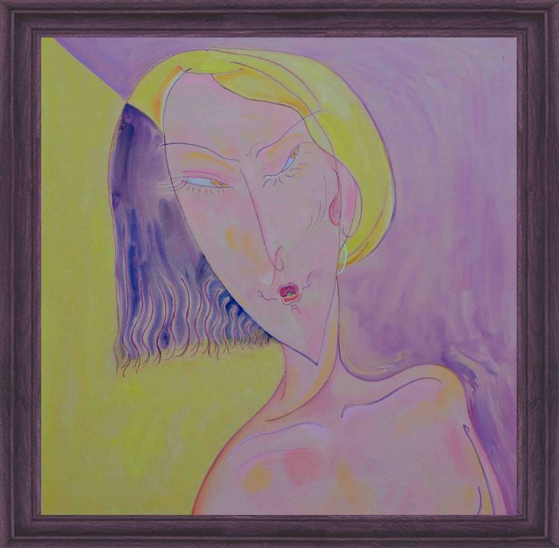 Purple abstract portrait acrylic painting