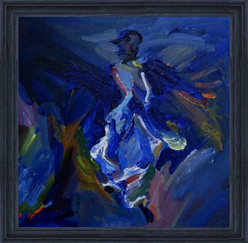 deep blue tones abstract figure painting