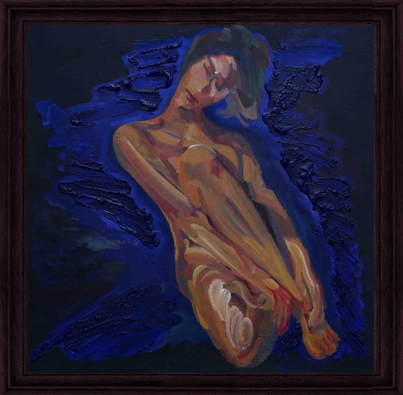a solitary nude figure oil painting