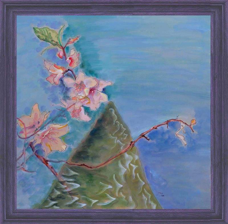 Sky Ocean Road Mountains and Peach Blossoms Painting