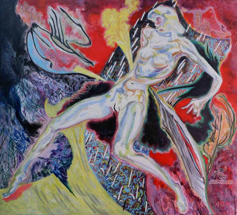 Mountain Fire custom abstract canvas painting