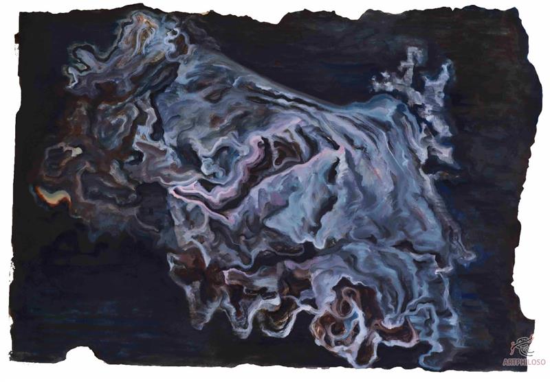 Surreal figurative oil painting on paper